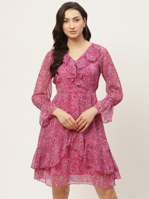 

Antheaa Women Pink Paisley Print Layered Wrap Dress