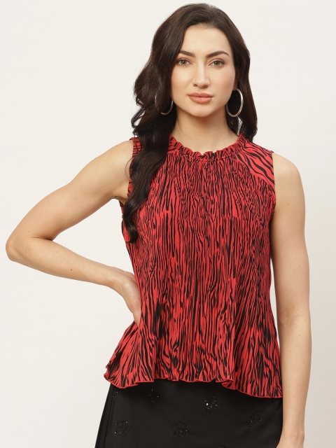 

Antheaa Women Red & Black Animal Printed Top