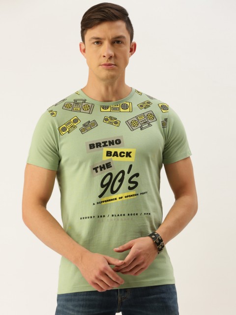 

Difference of Opinion Men Green Printed Round Neck Pure Cotton T-shirt