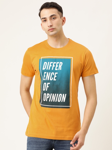 

Difference of Opinion Men Mustard Yellow Printed Round Neck T-shirt