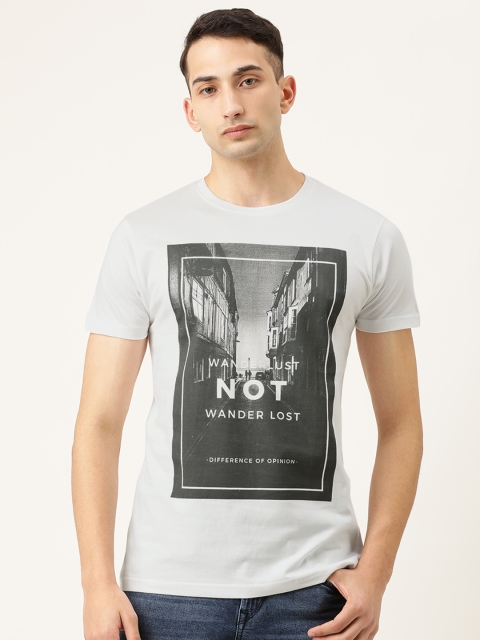 

Difference of Opinion Men White Printed Round Neck Pure Cotton T-shirt