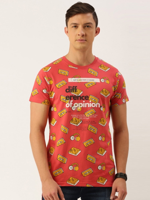 

Difference of Opinion Men Red Printed Round Neck Pure Cotton T-shirt
