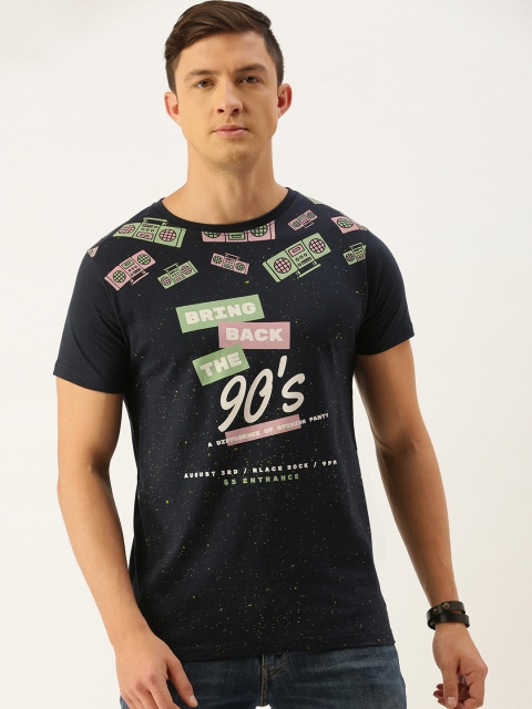 

Difference of Opinion Men Navy Blue Printed Round Neck Pure Cotton T-shirt
