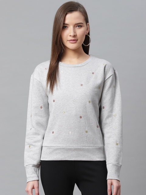 

Marks & Spencer Women Grey Melange Polka Dots Embroidered Sweatshirt