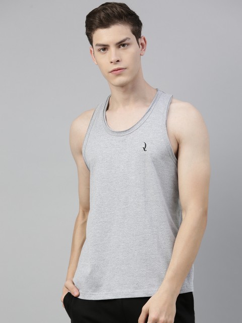 

QUARANTINE Men Grey Melange Solid Round Neck Lounge T-shirt