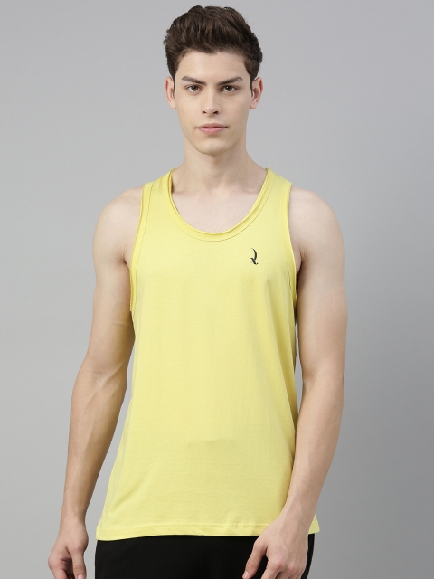 

QUARANTINE Men Yellow Solid Round Neck Lounge Tank T-Shirt