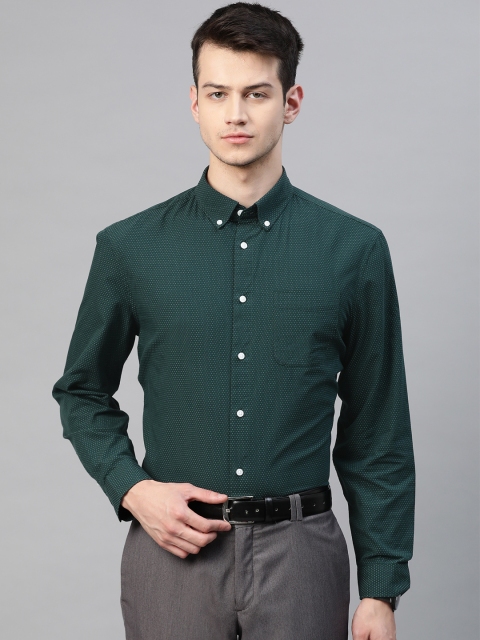 

Marks & Spencer Men Green & Off-White Cotton Blue Self-Design Formal Shirt
