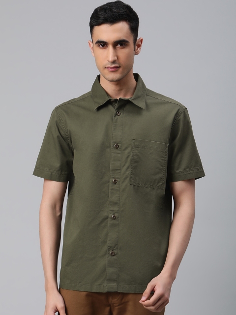 

Marks & Spencer Men Olive Green Solid Regular Fit Casual Shirt