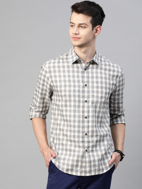 

Marks & Spencer Men Grey & Off-White Slim Fit Checked Casual Shirt