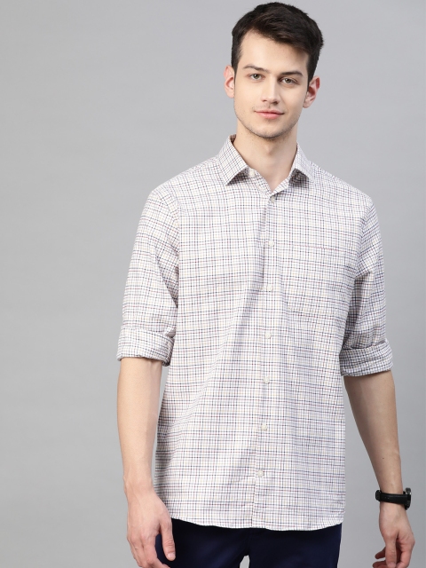 

Marks & Spencer Men Off-White & Blue Cotton Checked Casual Shirt