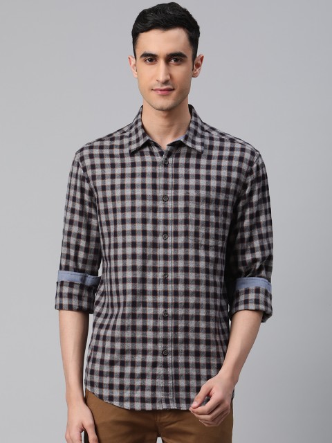 

Marks & Spencer Men Navy Blue & Grey Checked Regular Fit Casual Shirt