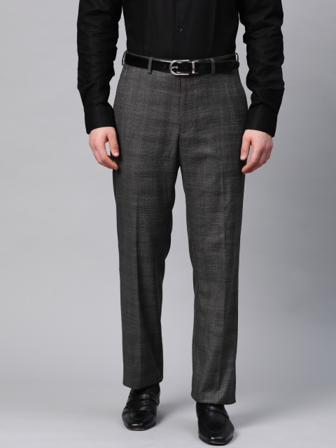 

Marks & Spencer Men Black & Grey Regular Fit Checked Formal Trousers