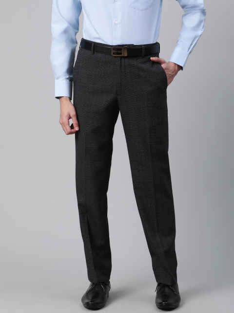 

Marks & Spencer Men Black & Grey Self Design Regular Fit Formal Trousers