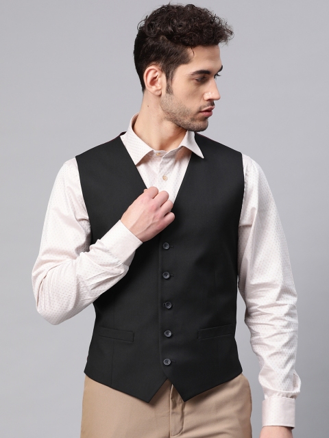 

Marks & Spencer Men Black & Burgundy Slim Fit Solid Waistcoat