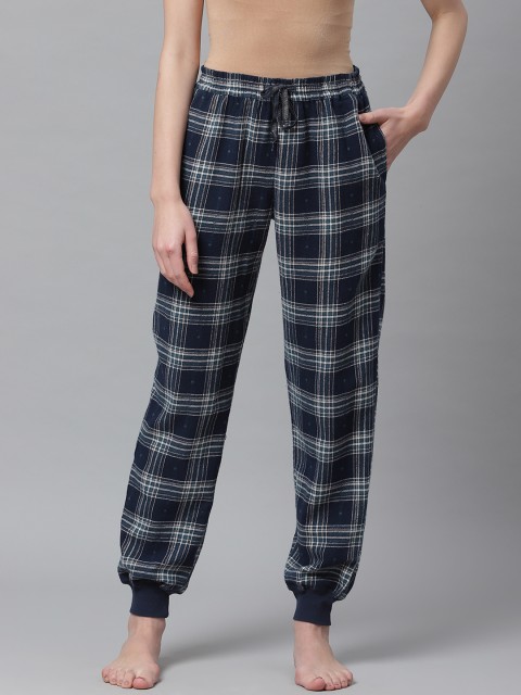 

Marks & Spencer Women Navy Blue & White Checked Regular Fit Lounge Pants