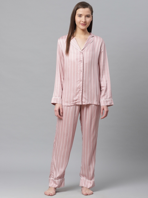 

Marks & Spencer Women Pink & White Striped Night Suit