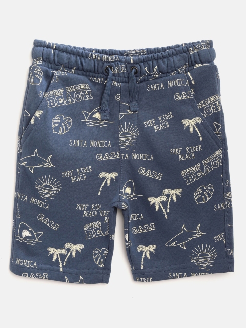 

Marks & Spencer Boys Navy Blue & Off-White Tropical Printed Regular Fit Shorts