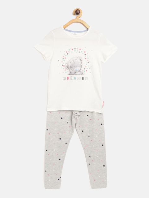 

Marks & Spencer Girls White & Grey Melange Tatty Teddy Print Night Suit