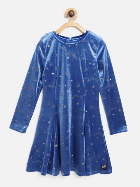 

Marks & Spencer Girls Blue & Golden Embellished Velvet Finish A-Line Dress