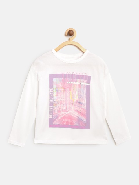 

Marks & Spencer Girls White & Pink Graphic Print Round Neck T-shirt