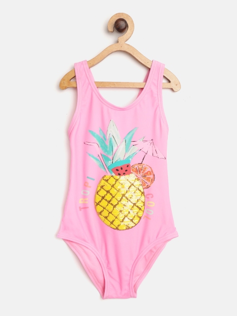 

Marks & Spencer Girls Pink & Yellow Pineapple Sequinned Styled Back Monokini