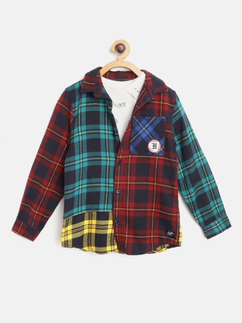 

Marks & Spencer Boys Green & Maroon Regular Fit Checked Casual Shirt with T-shirt