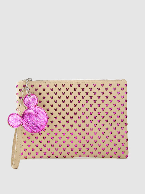 

Satya Paul Beige & Pink Cut Work Leather Purse Clutch