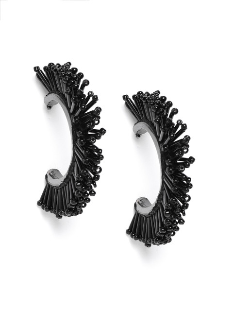 

ELLE Black Beaded Circular Half Hoop Earrings