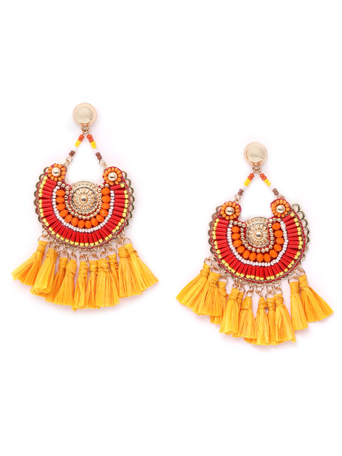 

DIVA WALK EXCLUSIVE Mustard Yellow & Red Beaded TassDIVA WALK EXCLUSIVEd Contemporary Drop Earrings