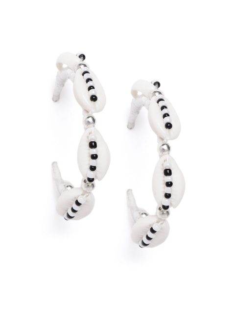 

DIVA WALK EXCLUSIVE White & Black Cowry Beaded Half Hoop Earrings