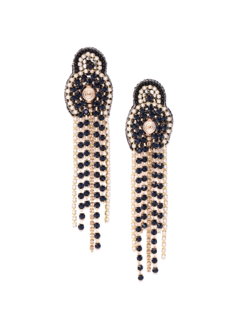 

DIVA WALK EXCLUSIVE Black & White Stone-Studded & Beaded Contemporary Drop Earrings