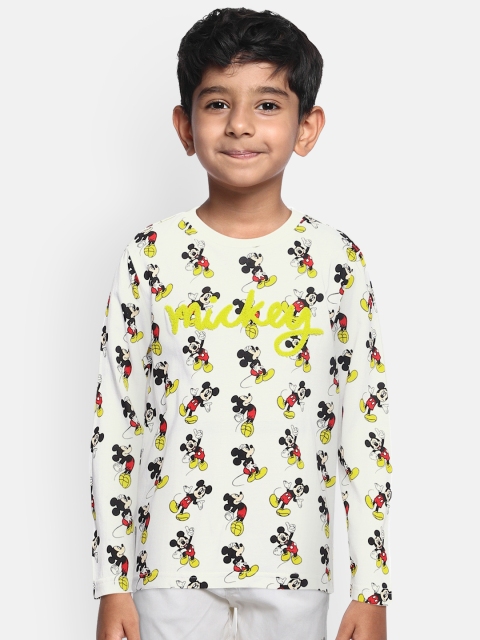 

Loocust Boys White Mickey Mouse Printed Round Neck T-shirt
