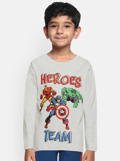 

Loocust Boys Grey Melange Avengers Printed Round Neck T-shirt