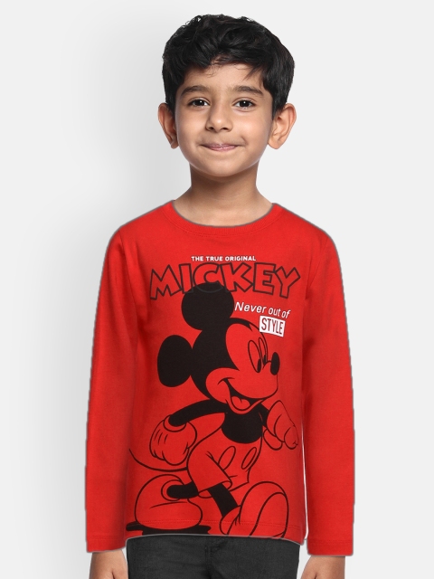 

Loocust Boys Red Mickey Mouse Printed Round Neck T-shirt