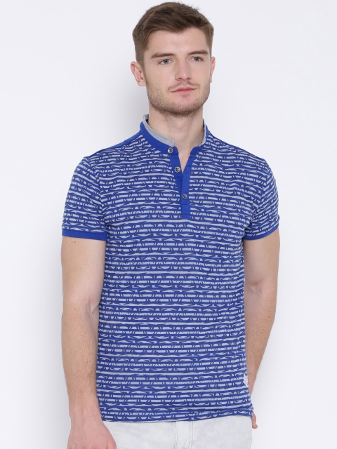 

Stauts Quo Blue & Grey Melange Printed T-shirt