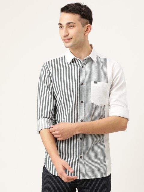 

The Indian Garage Co Men Black & White Slim Fit Striped Casual Shirt