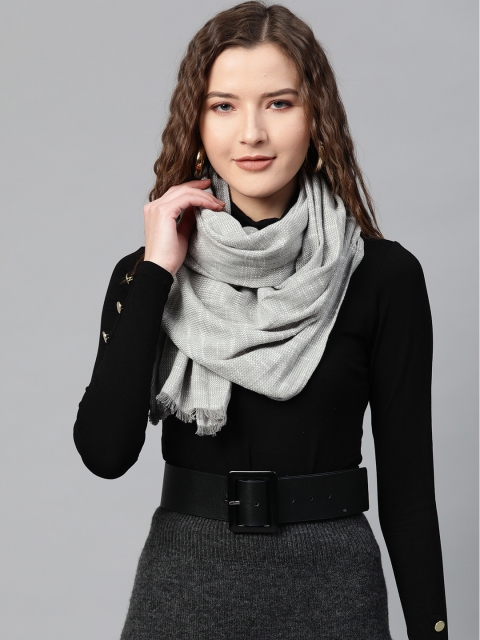 

SASSAFRAS Women Grey & White Solid Stole