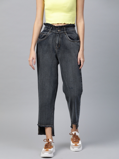 

SASSAFRAS Women Navy Pure Cotton Relaxed Fit High-Rise Non-Stretchable Clean Look Jeans, Navy blue