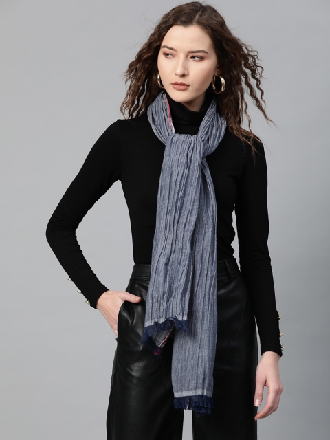 

SASSAFRAS Women Navy Blue & Grey Chambray Effect Crinkled Solid Stole