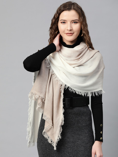 

SASSAFRAS Women Off-White & Taupe Solid Stole