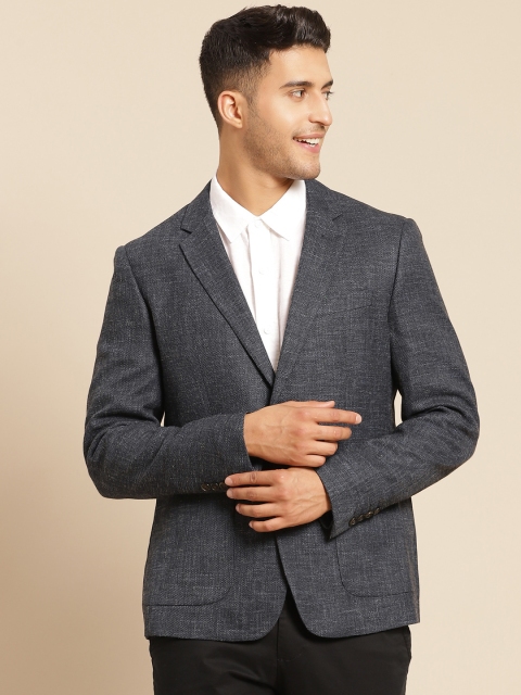

United Colors of Benetton Men Charcoal Grey Solid Single Breasted Blazer