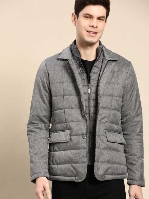 

United Colors of Benetton Men Grey Melange Solid Padded Jacket