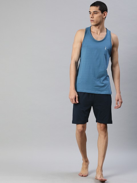 

QUARANTINE Men Blue & Navy Blue Solid Night suit
