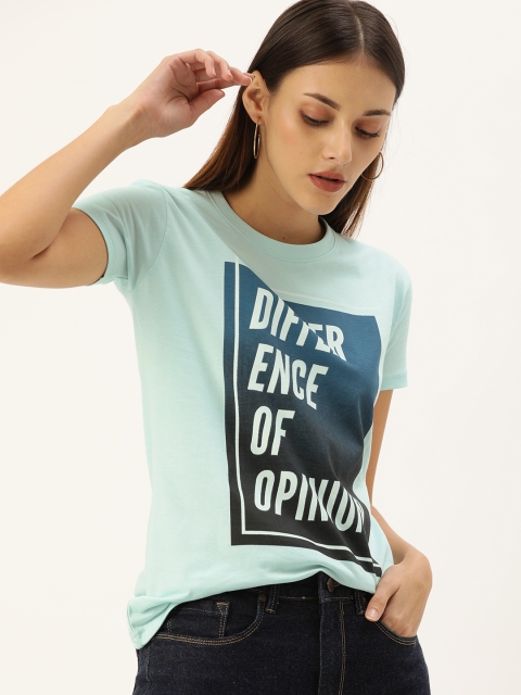 

Difference of Opinion Women Blue Printed Round Neck T-shirt