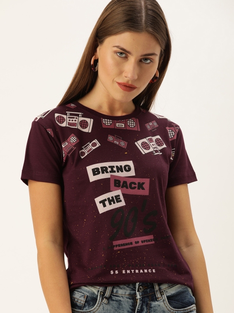 

Difference of Opinion Women Maroon Printed Round Neck T-shirt