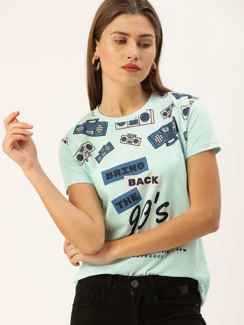 

Difference of Opinion Women Blue Printed Round Neck T-shirt