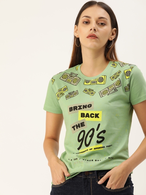 

Difference of Opinion Women Green Printed Round Neck T-shirt