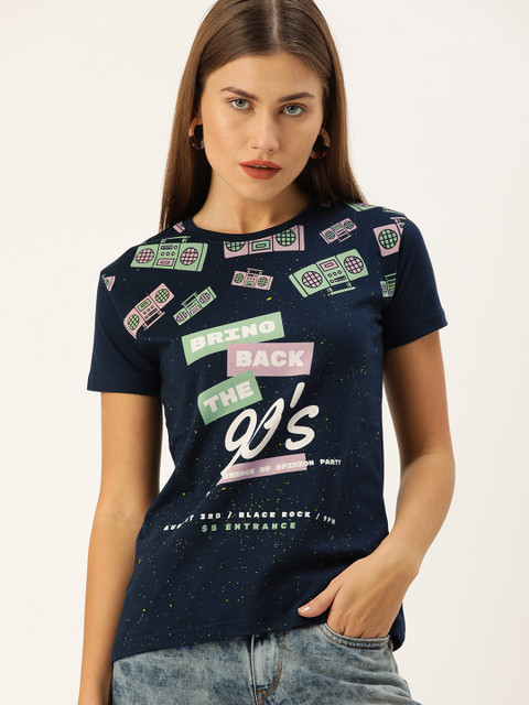 

Difference of Opinion Women Navy Blue Printed Round Neck T-shirt