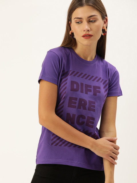 

Difference of Opinion Women Purple Printed Round Neck T-shirt