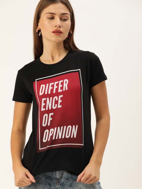 

Difference of Opinion Women Black Printed Round Neck T-shirt